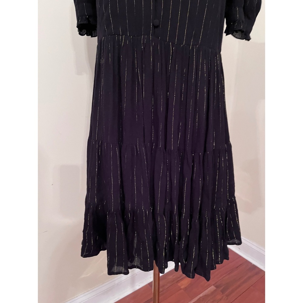 AQUA Womens Black Gold Metallic Striped Tiered Babydoll Mini Dress XS - Picture 6 of 8